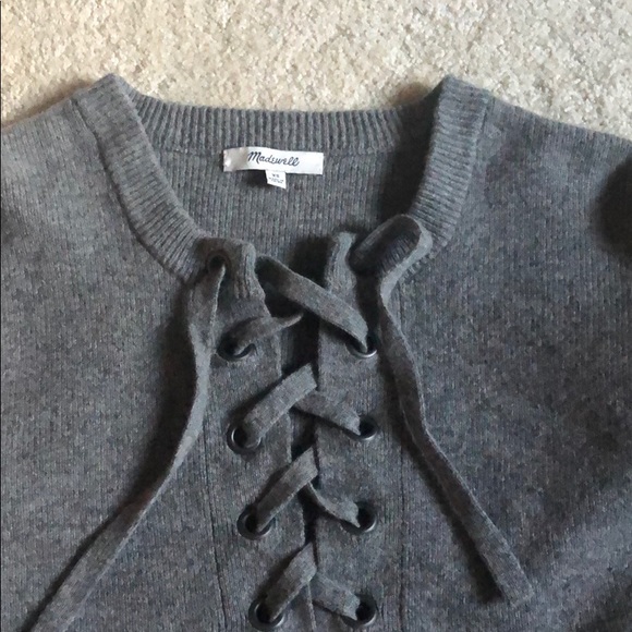 Madewell gray wool lace up sweater - Picture 3 of 4